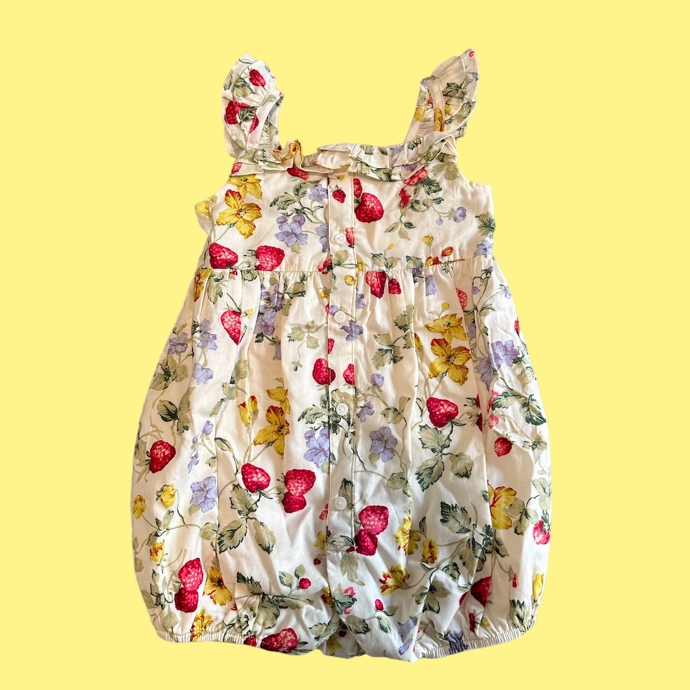 RL baby strawberry printed romper